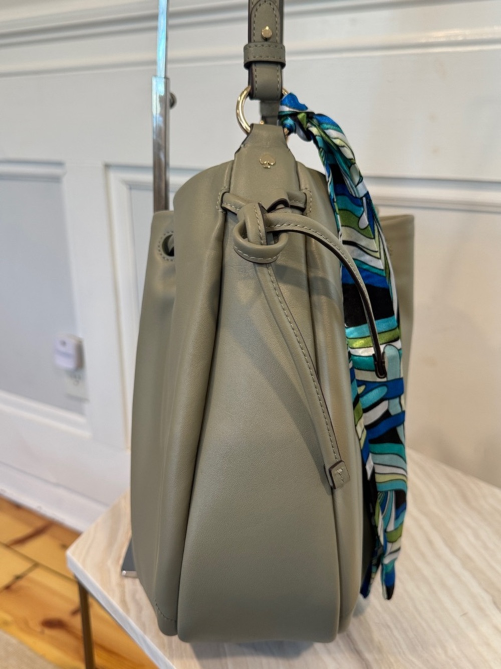 Kate Spade Bag Pinch Smooth Leather Quiet Luxury Shoulder Bag Oyster Shell Green - Picture 8 of 17